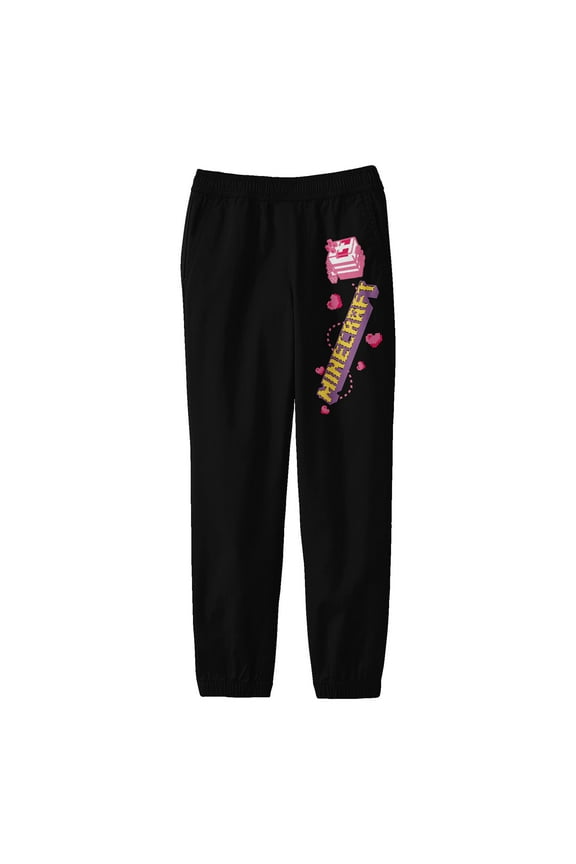 Minecraft Block Butterfly Flying Over Logo Youth Black Graphic Sweatpants-XL
