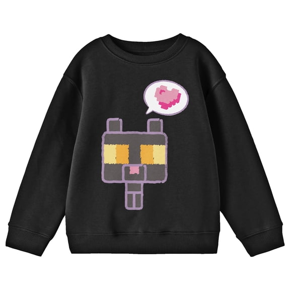 Minecraft Block Kitten With Heart Youth Black Crew Neck Sweatshirt-XL