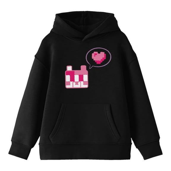 Minecraft Block Kitten with Block Heart Youth Black Graphic Hoodie-XL