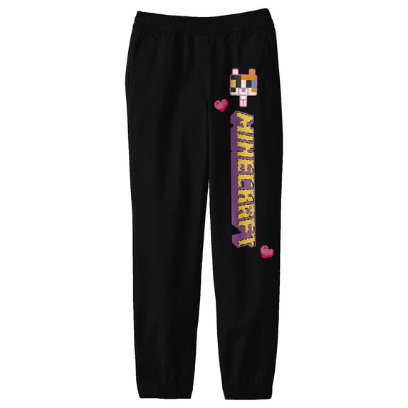 Minecraft Block Kitten with Stylized Logo Youth Black Graphic Sweatpants-XL