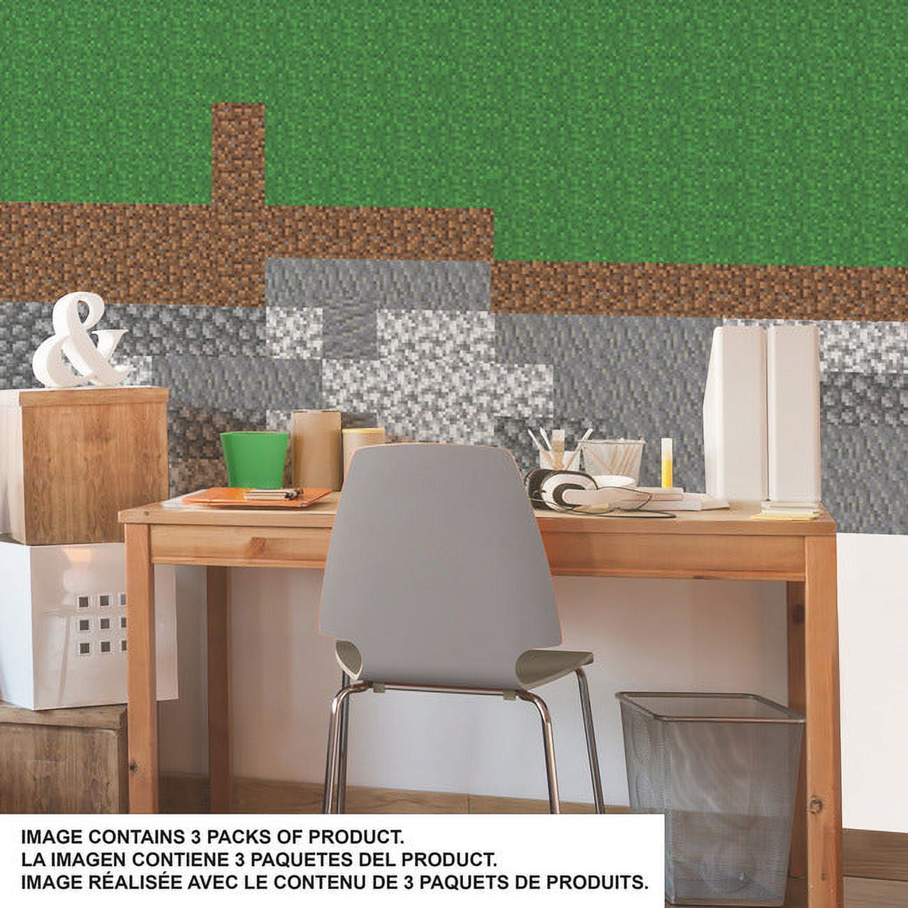 Minecraft Block Strips Green and Gray Reusable Wall Decals
