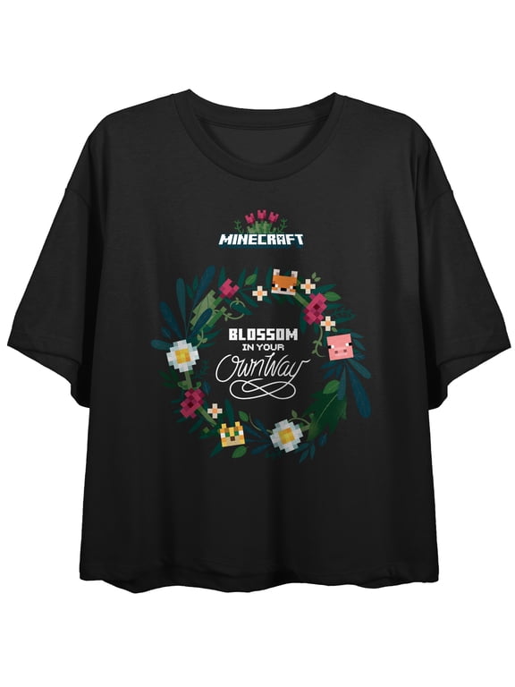 Minecraft Blossom In Your Own Way Ladies Black T-shirt-Medium