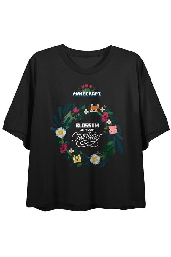 Minecraft Blossom In Your Own Way Ladies Black T-shirt-Medium