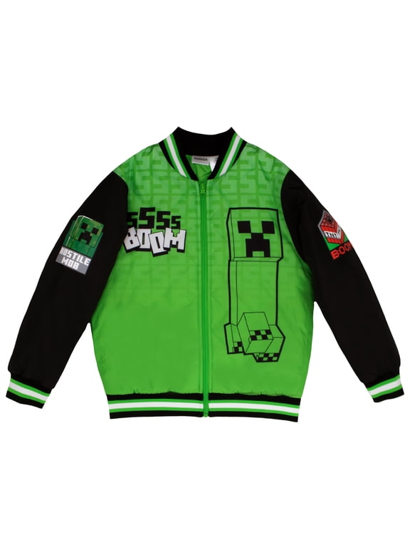 Bomber Jacket for Boys, Zip-Up Creeper Varsity Jacket for Kids (Sizes 4-18)