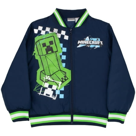 Minecraft Boys Creeper Varsity Bomber Jacket (Little & Big Boys), Sizes 4–12