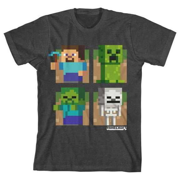 Minecraft Boy's Charcoal Heather T-Shirt- XS