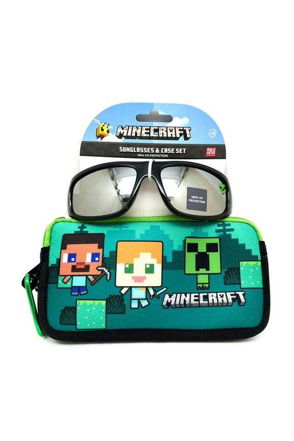 Minecraft Boy's Fashion Sunglasses with Zippered Pouch and Carabiner