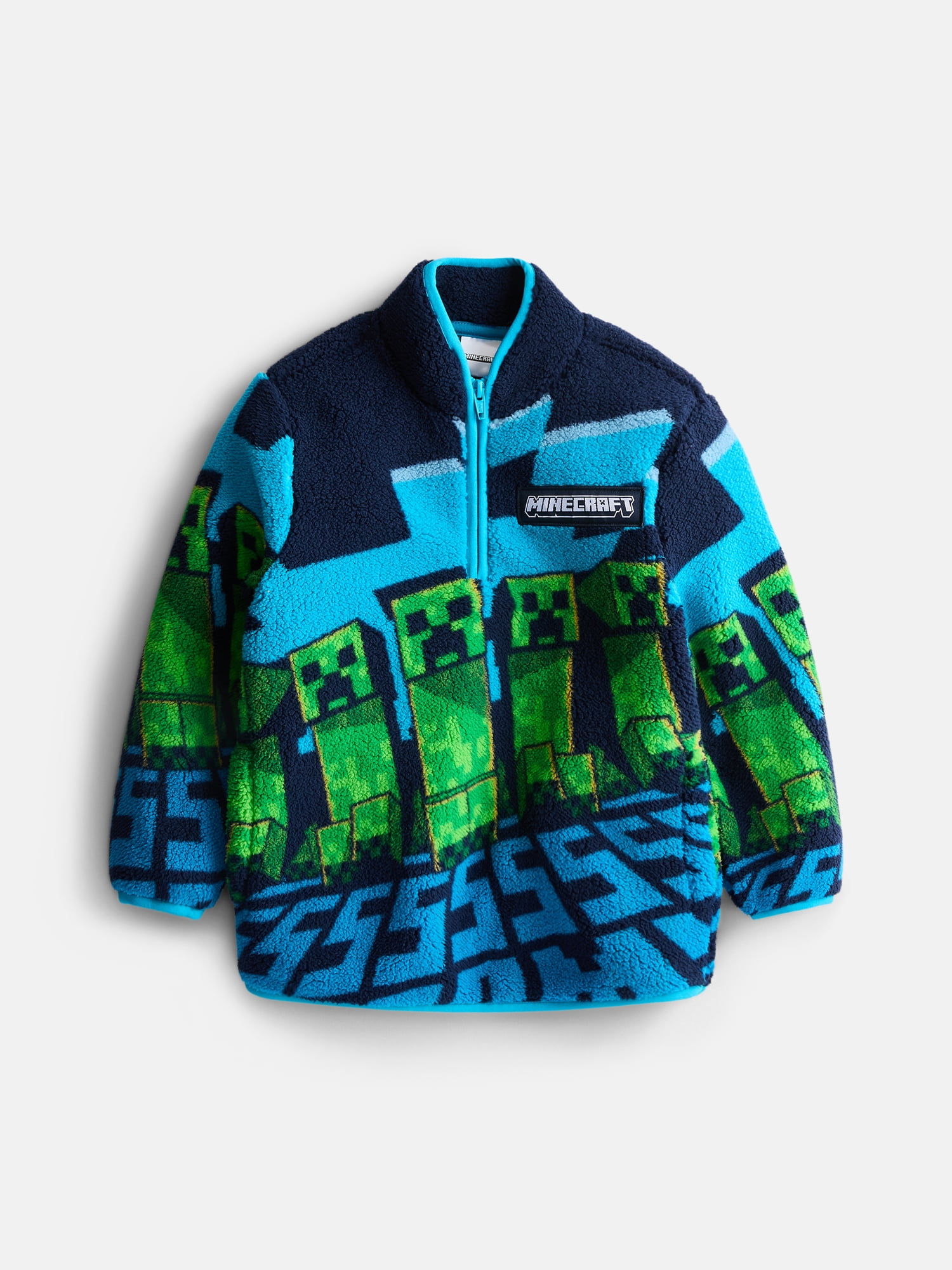 Minecraft Boys Fuzzy Fleece Quarter Zip Jacket, Sizes XS-XXL