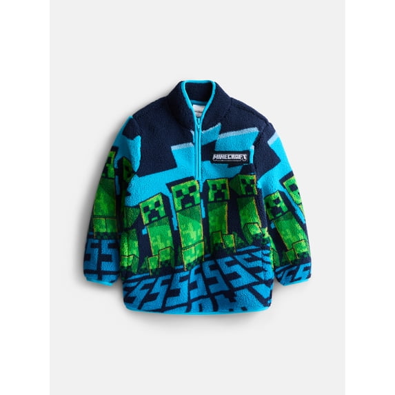 Minecraft Boys Fuzzy Fleece Quarter Zip Jacket, Sizes XS-XXL