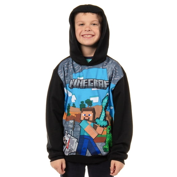 Minecraft Boy's Minecraft World Steve Creeper Wolf Pullover Hooded Hoodie