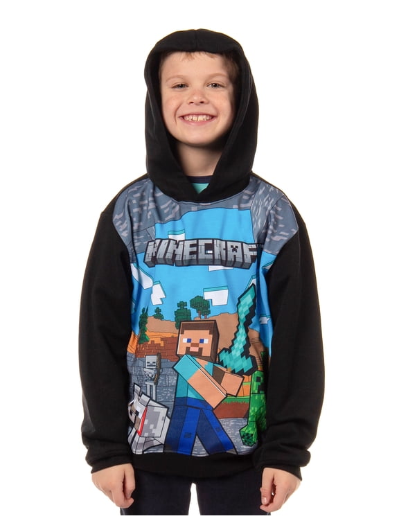 Minecraft Boy's Minecraft World Steve Creeper Wolf Pullover Hooded Hoodie
