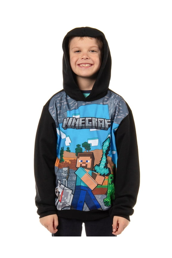 Minecraft Boy's Minecraft World Steve Creeper Wolf Pullover Hooded Hoodie