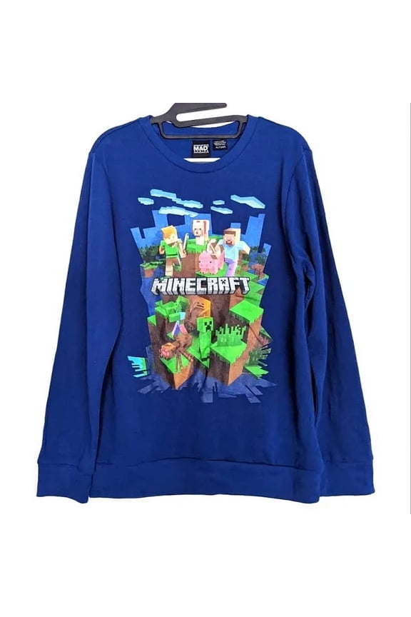 Boys Blue Minecraft Creeper Gamer Long Sleeve Sweatshirt Sweater Large 10-12