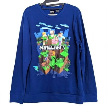 Minecraft Boy's Navy Blue Cute Character Logo Long Sleeve Lightweight Sweatshirt, Small