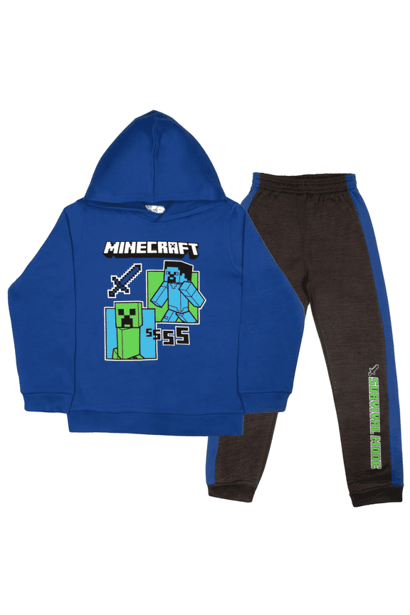 Boys 2 Piece Fleece Pants Sets, Minecraft Pullover Hoodie and Jogger Set for Boys (Sizes 4-8)