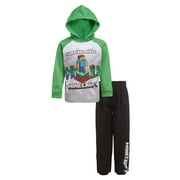 Minecraft Boys 2 Piece Fleece Pants Sets, Minecraft Pullover Hoodie and Jogger Set for Boys (Green/Grey, Sizes 4-8)