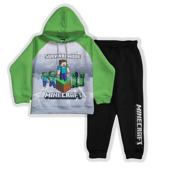 Minecraft Boys 2 Piece Fleece Pants Sets, Minecraft Pullover Hoodie and Jogger Set for Boys (Sizes 4-8)