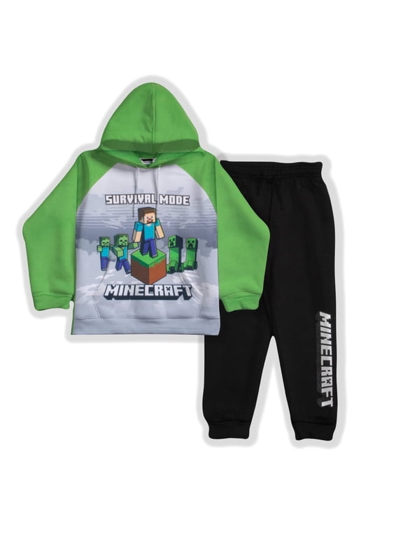 Boys 2 Piece Fleece Pants Sets, Minecraft Pullover Hoodie and Jogger Set for Boys (Sizes 4-8)