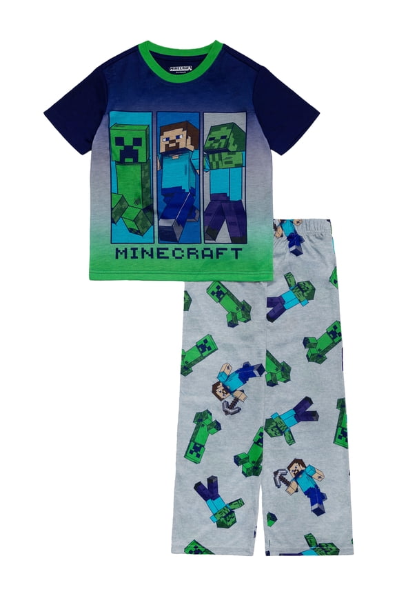 Minecraft Boys 2-Piece Short Sleeve Top and Pant Pajama Set, Sizes 4-12