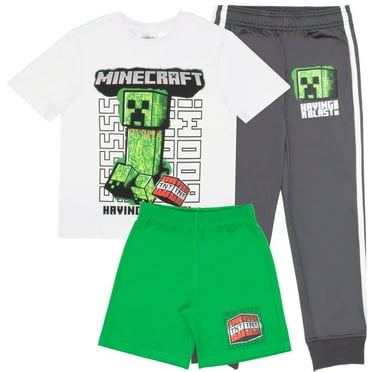 Minecraft Boys 3-Piece Creeper Pants Set - Short Sleeve T-Shirt, Shorts, & Jogger Pants 3-Pack Bundle Set for Boys (Sizes 4-12)