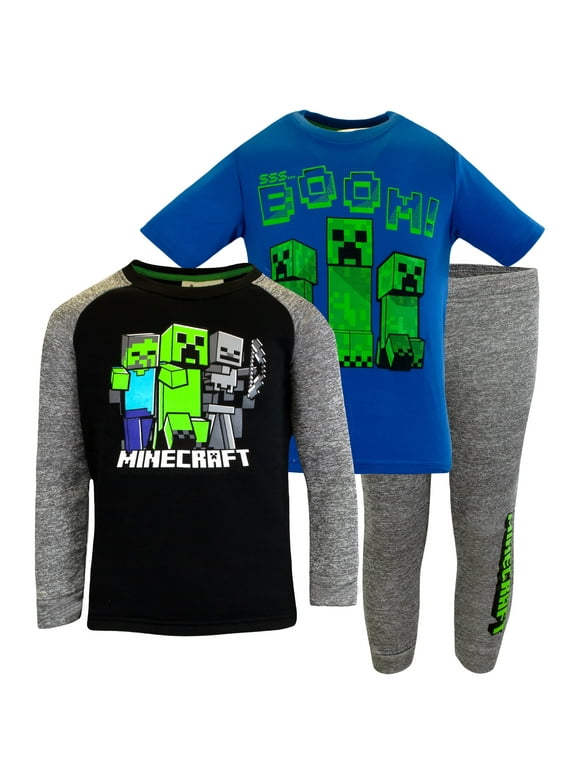 Boys 3 Piece Fleece Pants Sets Pullover Hoodie, T-Shirt, and Pants 3-Pack Bundle Set for Boys (Black/Blue, Sizes 4-8)