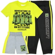 Minecraft Boys 3-Piece Pants Set - Short Sleeve T-Shirt, Shorts, & Jogger Pants 3-Pack Bundle Set for Boys (Size 5-4T)