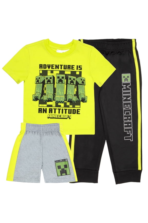Boys 3-Piece Creeper Pants Set - Short Sleeve T-Shirt, Shorts, & Jogger Pants 3-Pack Bundle Set for Boys (Sizes 2T-12)