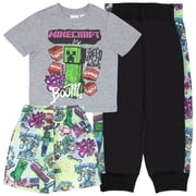 Minecraft Boys 3-Piece Pants Set - Short Sleeve T-Shirt, Shorts, & Jogger Pants 3-Pack Bundle for Boys (Sizes 2T-12)