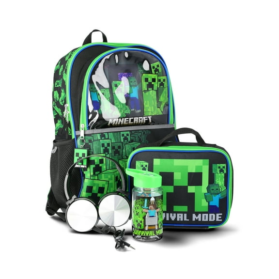 Minecraft Boys 17" 5-Piece Backpack Set with Headphones, Green