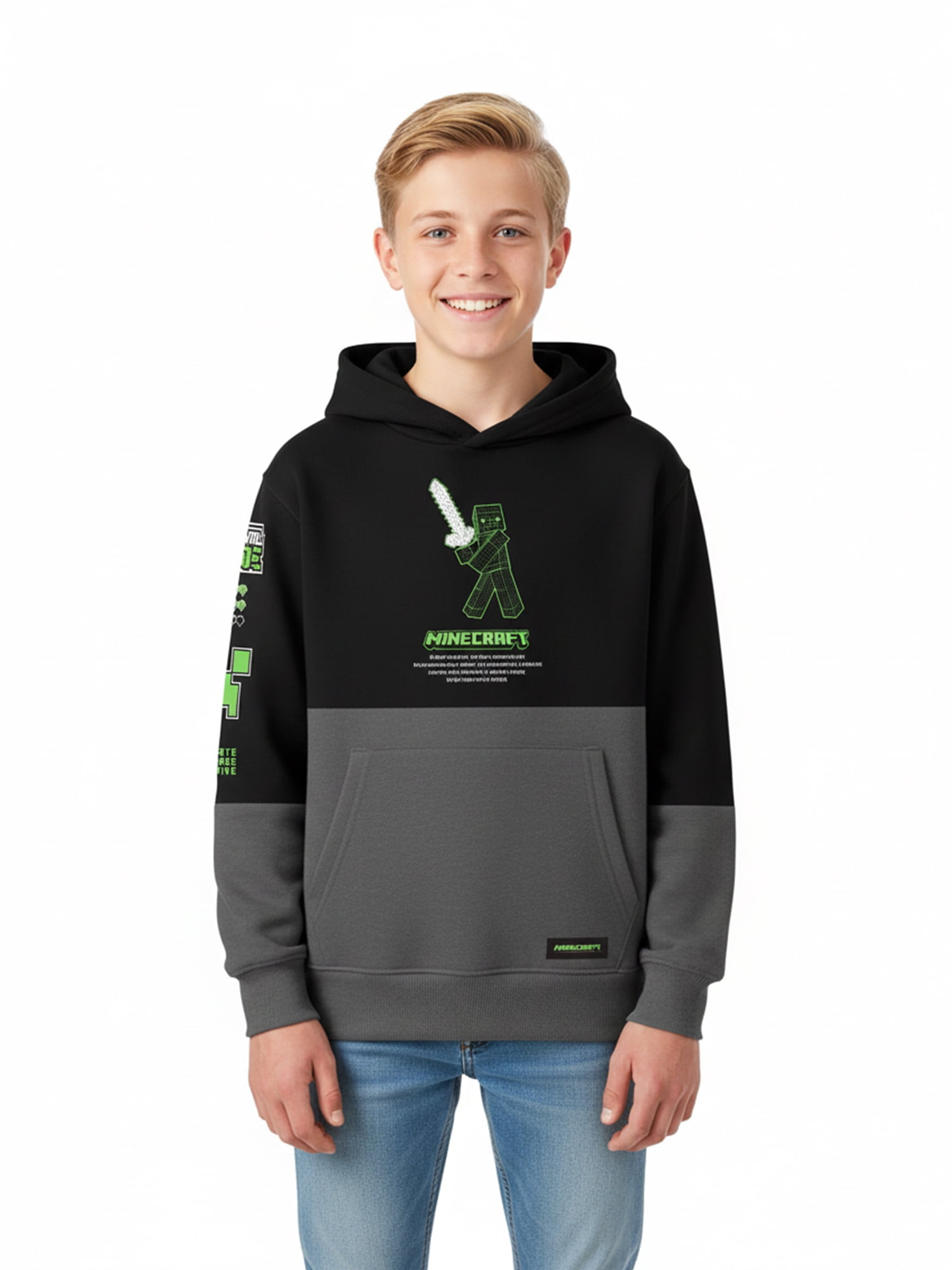 Minecraft Boy’s Colorblock Fleece Graphic Hoodie, Sizes 4-18