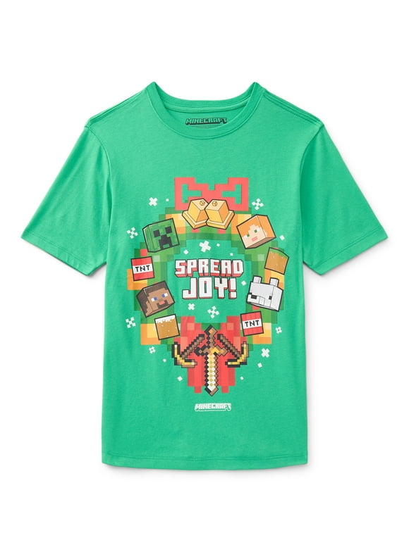 Minecraft, Boys' & Big Boys' Graphic Christmas Tee, Spread Joy, Sizes 4-18