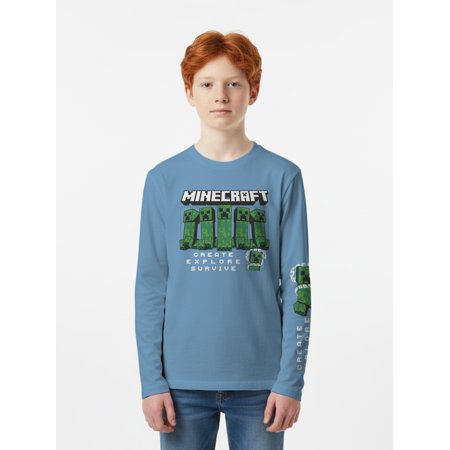 Minecraft, Boys' & Big Boys' Graphic Long-Sleeve T-Shirt, Creeper Montage, Sizes 4-18