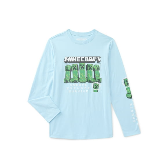Minecraft, Boys' & Big Boys' Graphic Long-Sleeve T-Shirt, Creeper Montage, Sizes 4-18