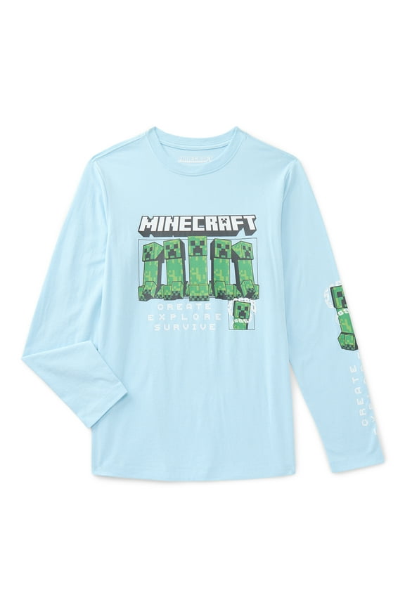 Minecraft, Boys' & Big Boys' Graphic Long-Sleeve T-Shirt, Creeper Montage, Sizes 4-18