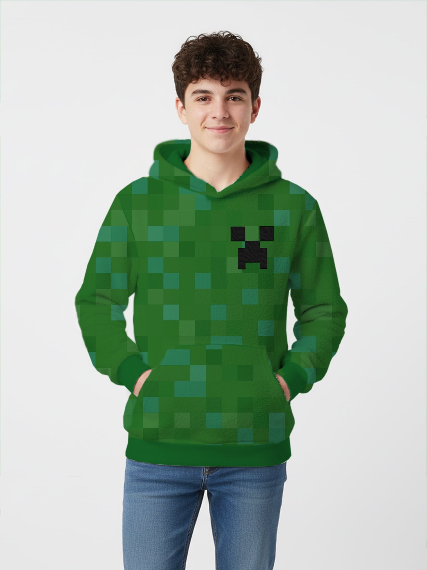 Minecraft, Boys' & Big Boys' Hooded Woobie, Creeper Face Pop, Sizes 4-18