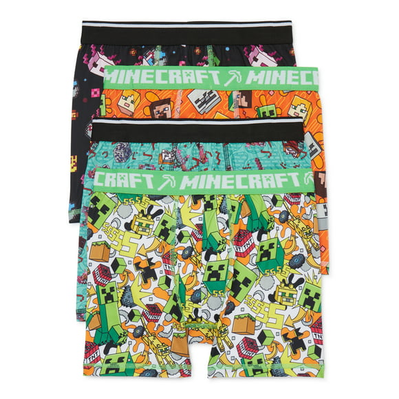 Minecraft Boys Boxer Brief Underwear, 4-Pack, Sizes 4-10