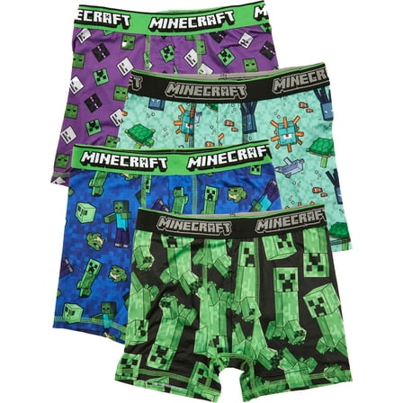Minecraft Boys Boxer Brief Underwear, 4-Pack, Sizes XS-XL