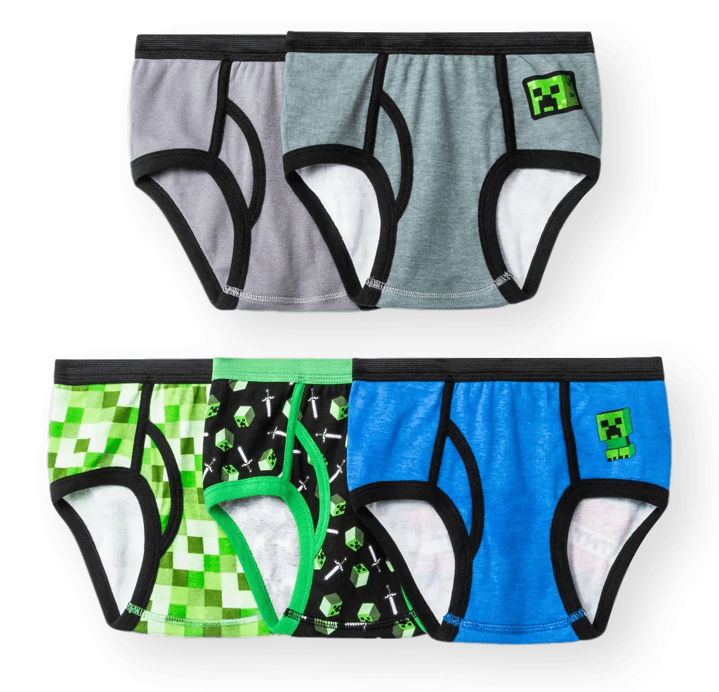Minecraft Boys Pants Underwear Briefs TNT Creepers Green Black Grey 6 Pack