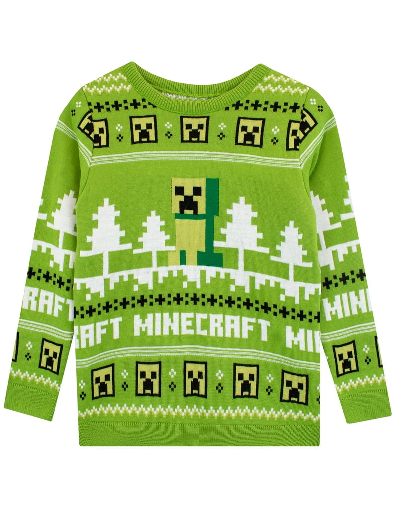 Minecraft Boys Holiday Sweater, Festive Green Knitted Apparel