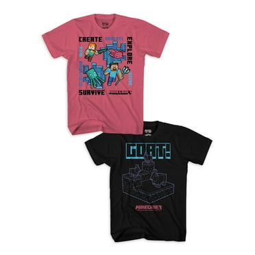 Minecraft Boys Cliff Goats Graphic Short Sleeve T-Shirts, 2-Pack, Sizes 4-18