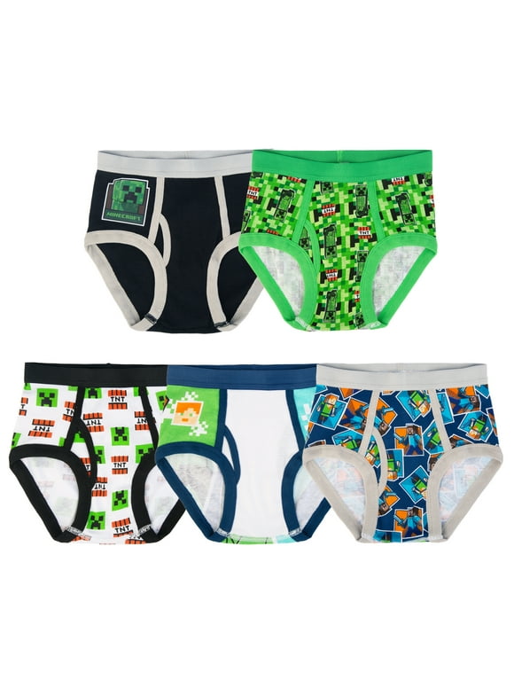 Minecraft Boys Cotton Brief Character Underwear, 5-pack, Size 4-8 Underpants