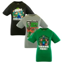 Minecraft Boys Creeper & Characters 3 Colors Short Sleeve T-Shirt Set, 3 Pack (Sizes 4-16)