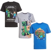 Minecraft Boys Creeper & Characters 3 Colors Short Sleeve T-Shirt Set, 3 Pack Sizes 4-16