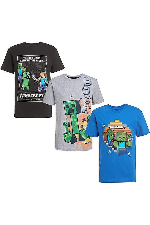 Boys Creeper & Characters 3 Colors Short Sleeve T-Shirt Set, 3 Pack (Sizes 4-16)