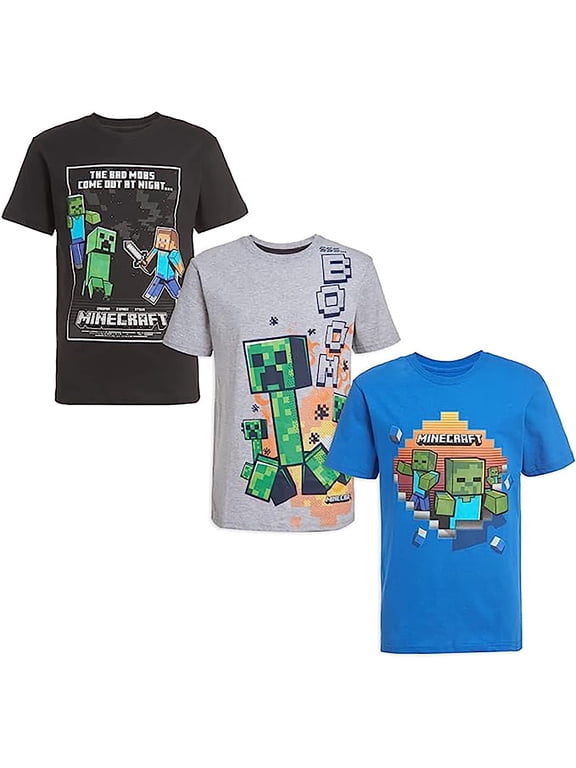 Boys Creeper & Characters 3 Colors Short Sleeve T-Shirt Set, 3 Pack (Sizes 4-16)