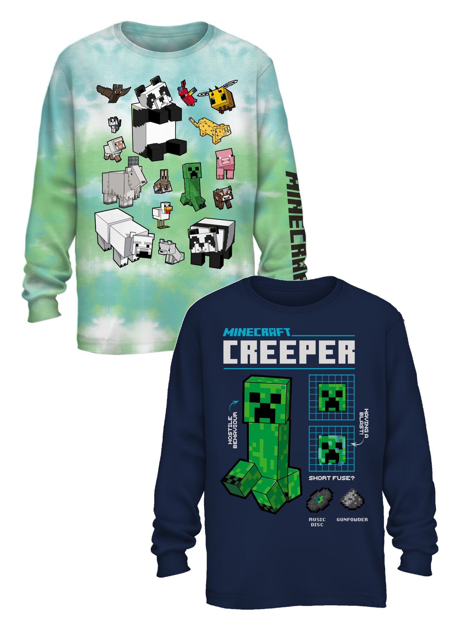 Minecraft Boys Creeper Crew Graphic Longsleeve T-Shirt, 2-Pack, Sizes 4-18