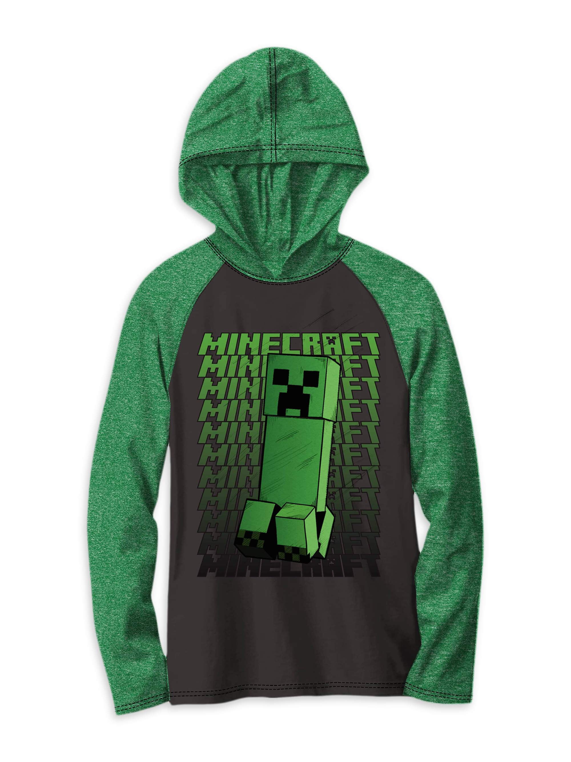 Minecraft Boys Creeper Graphic Hooded Long Sleeve T-Shirt, Sizes 4-16 ...