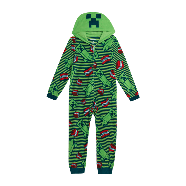 Minecraft Boys' Onesie Pajamas - Creeper Soft Fleece One Piece Hooded ...