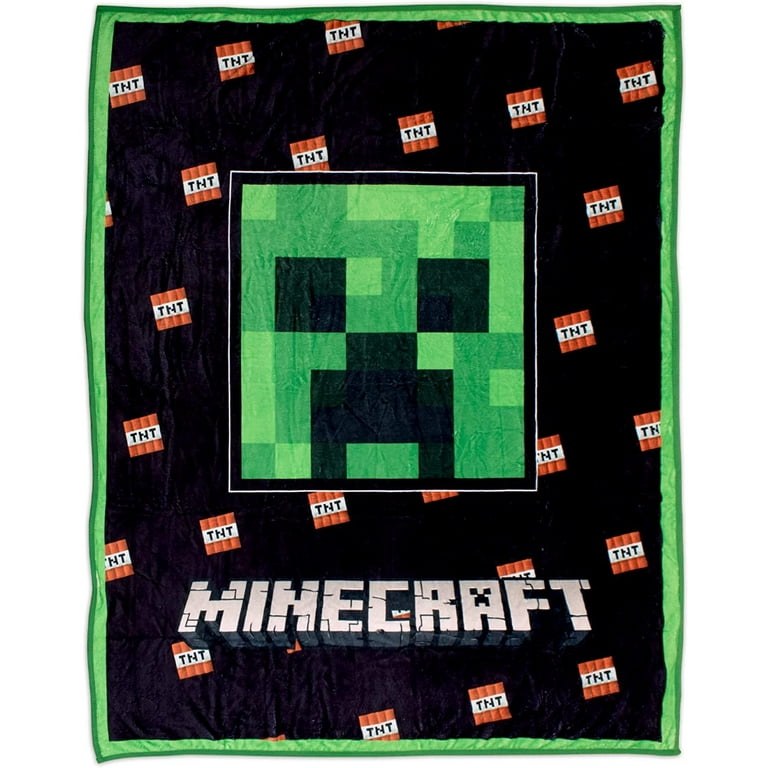 Minecraft Boys Fleece Throw Blanket Blanket Lanyard and Pin Box Set Official Black and Green Creeper Face Throw Blanket Lanyard and Pin Set Black