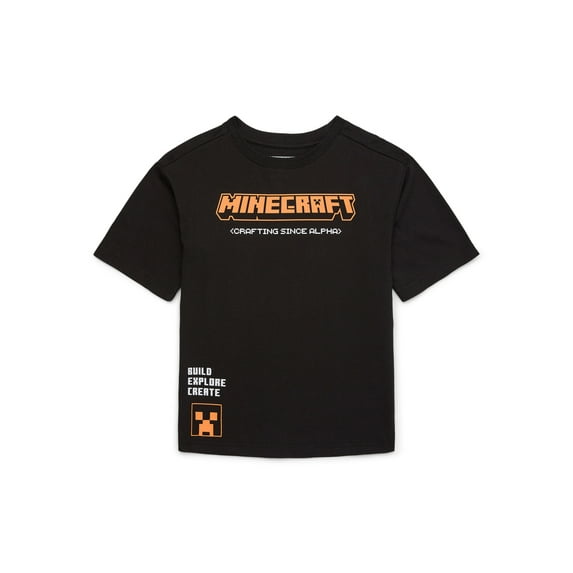 Minecraft Boys’ Front Back Graphic Tee with Short Sleeves, Sizes 4-18